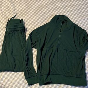 Ribbed matching set - green - m